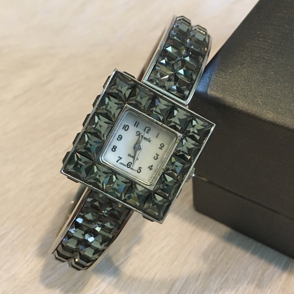 Hinged Pewter Rhinestone Watch